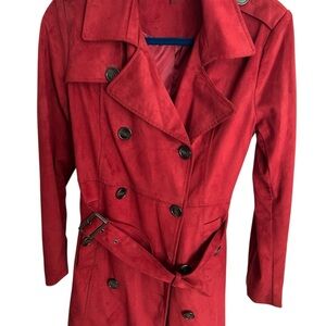 Bagatelle Faux Suede Red Double-Breasted Trench Coat Size L